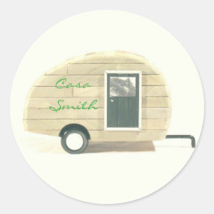 Vintage teardrop trailer  gypsy caravan classic round sticker