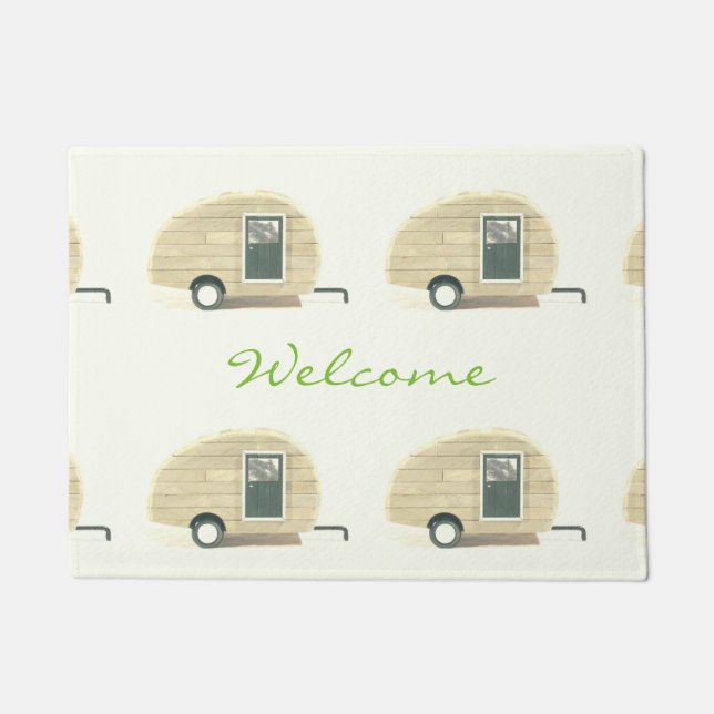 Vintage teardrop trailer gypsy caravan doormat (Front)