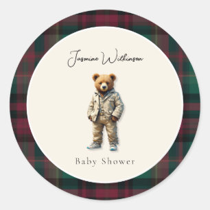 Vintage Teddy  Baby Shower Classic Round Sticker