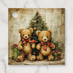 Vintage Teddy Bear and Christmas Tree Favour Tags
