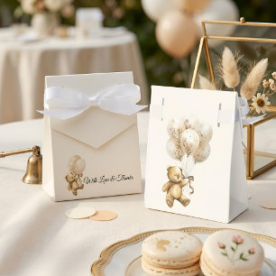 Vintage Teddy Bear Baby Shower Favour Box, Neutral Favor Box