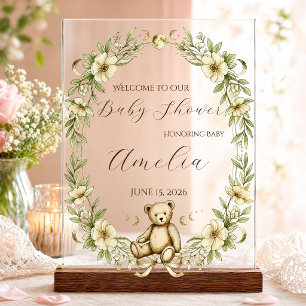 Vintage Teddy Bear Baby Shower Welcome Sign