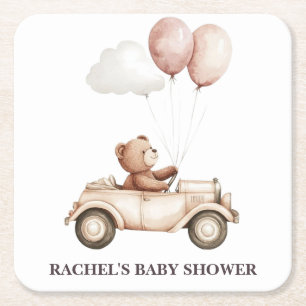 Vintage Teddy Bear Car Baby Shower Coaster
