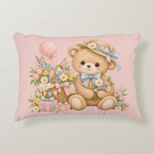 Vintage Teddy Bear Celebration with Wildflowers Accent Pillow
