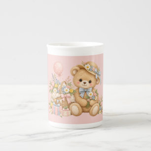 Vintage Teddy Bear Celebration with Wildflowers Bone China Mug