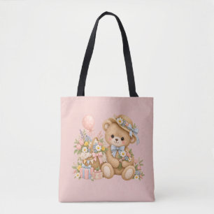 Vintage Teddy Bear Celebration with Wildflowers Tote Bag