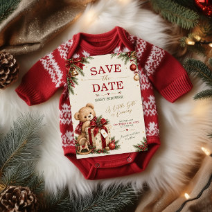 Vintage Teddy Bear Christmas Baby Shower Save The Date
