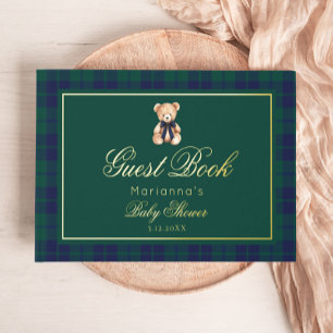 Vintage Teddy bear Classic Plaid Baby Shower Guest Book