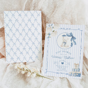 Vintage Teddy bear French nursery Baby Boy shower Invitation