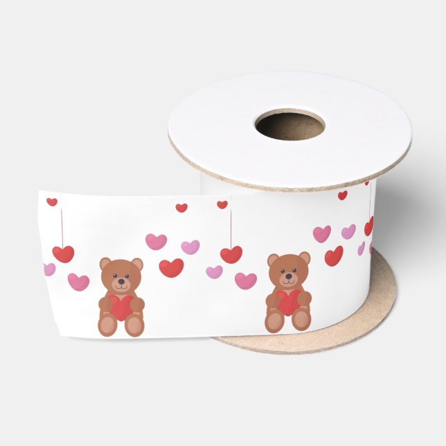 Vintage Teddy Bear Gold Baby Birthday Satin Ribbon (Spool)
