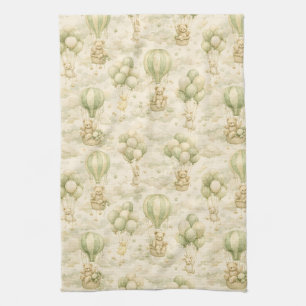 Vintage Teddy Bear Hot Air Balloon Cloud Pattern Kitchen Towel