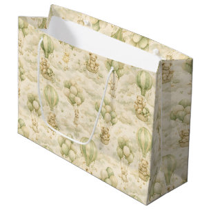 Vintage Teddy Bear Hot Air Balloon Cloud Pattern Large Gift Bag