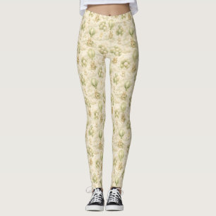 Vintage Teddy Bear Hot Air Balloon Cloud Pattern Leggings
