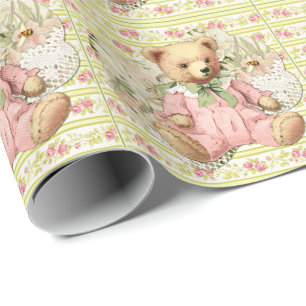 Vintage teddy bear illustration wrapping paper