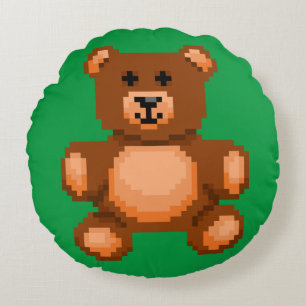 Vintage Teddy Bear - Pixel Art Round Pillow