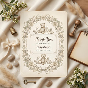 Vintage Teddy Bear Thank You Card, Neutral Baby Sh Card