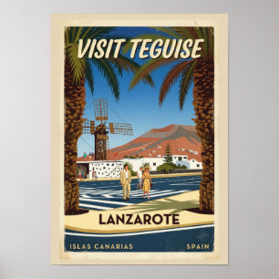 Vintage Teguise Lanzarote Spain Travel Poster
