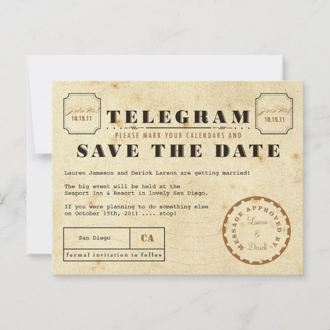 Vintage Telegram Save the Date (Front)