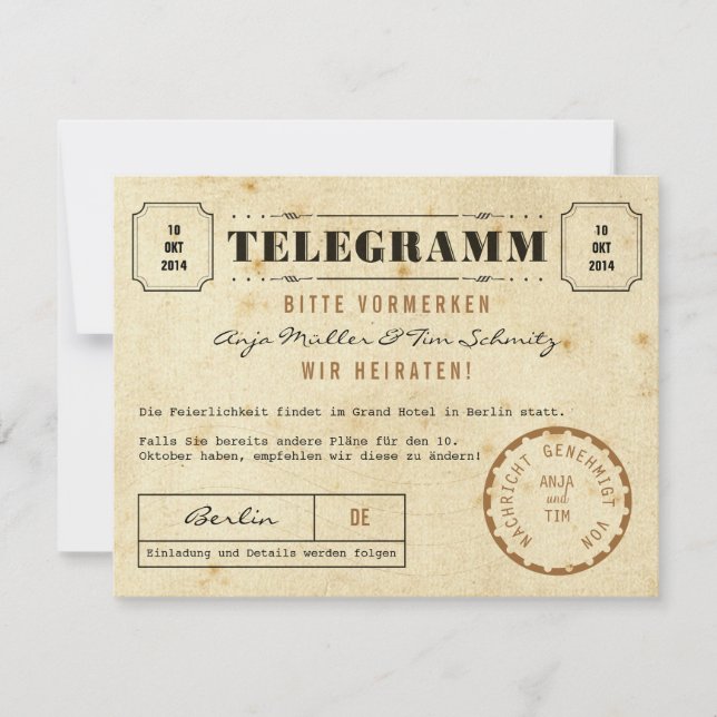 Vintage Telegram Save the Date (Front)
