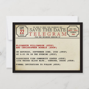 Vintage Telegram Style Save The Date