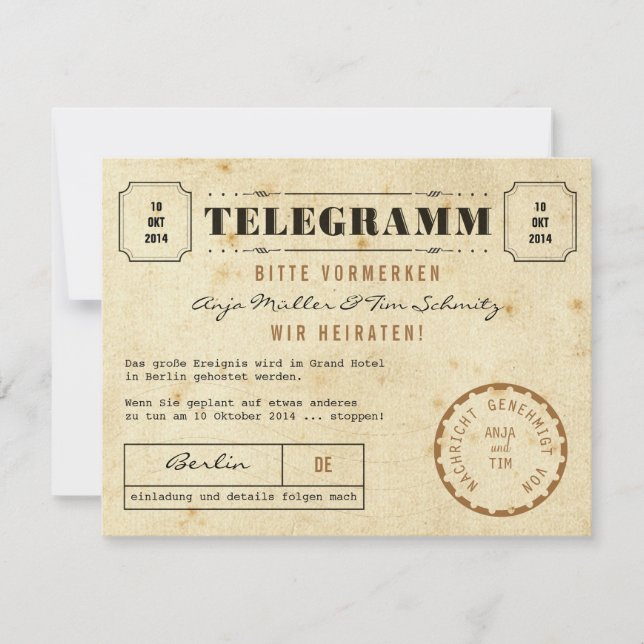 Vintage Telegramm Save the Date (Front)
