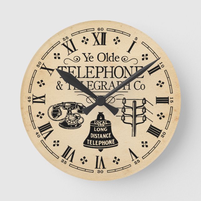 Vintage Telephone and Telegraph, Phone Round Clock (Front)
