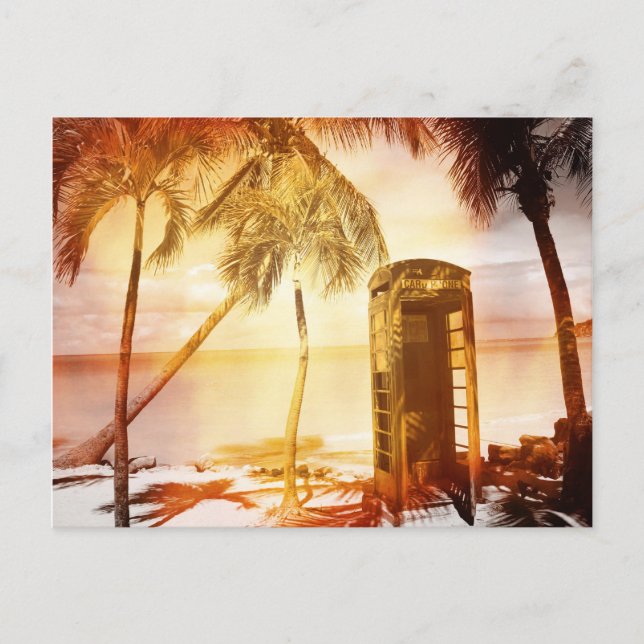 Vintage telephone booth yellow glow postcard (Front)