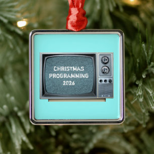 Vintage Television Set with Static Screen Metal Ornament