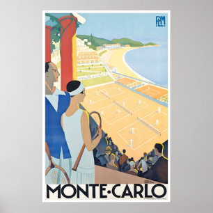 Vintage Tennis Art Monte Carlo Print Retro Tennis