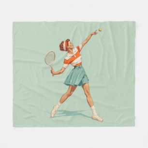 Vintage Tennis Serve Illustration Fleece Blanket