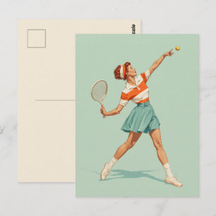 Vintage Tennis Serve Illustration Postcard