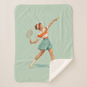 Vintage Tennis Serve Illustration Sherpa Blanket