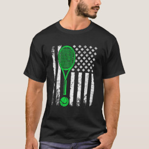 Vintage Tennis St Patricks Day American Flag Shamr T-Shirt