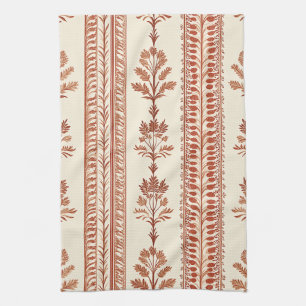 Vintage Terracotta Botanical Toile on Cream Kitchen Towel