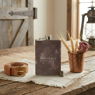 Vintage Terracotta Elegant Classic Rustic Floral Hip Flask