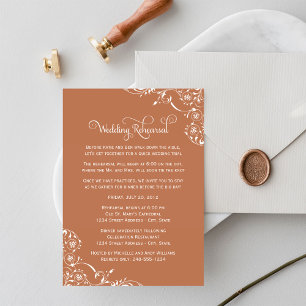 Vintage Terracotta Scroll Wedding Rehearsal Dinner Invitation