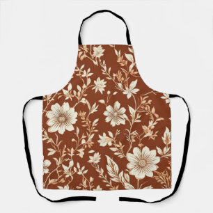 Vintage Terracotta Seamless Boho Floral Pattern  Apron