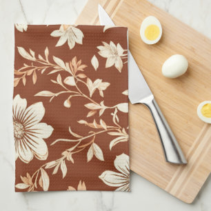 Vintage Terracotta Seamless Boho Floral Pattern  Kitchen Towel