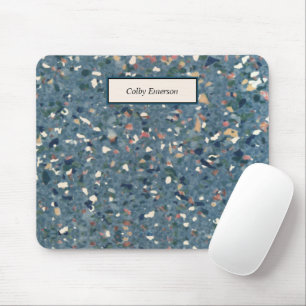 Vintage Terrazzo Retro Pattern - Blue Terra Cotta Mouse Pad