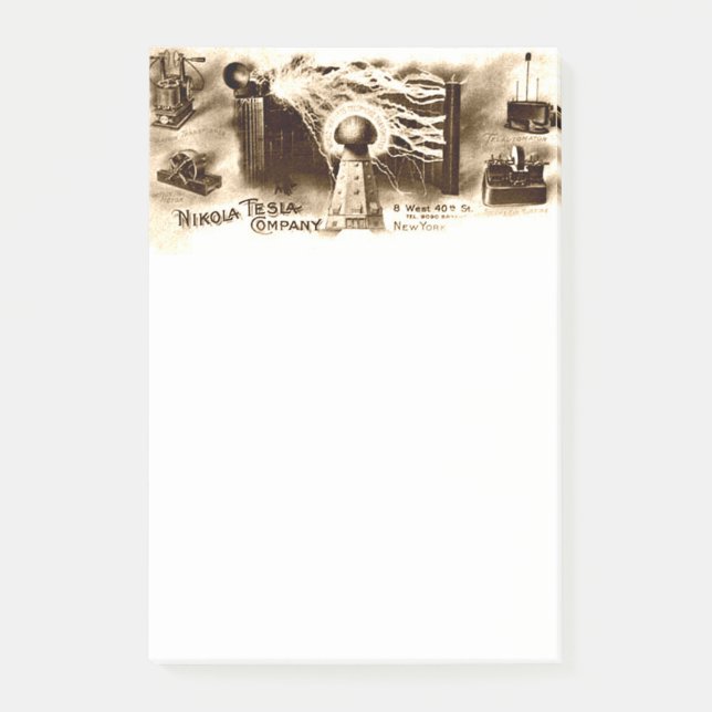 Vintage Tesla Letterhead Illustration Post-it Notes (Front)