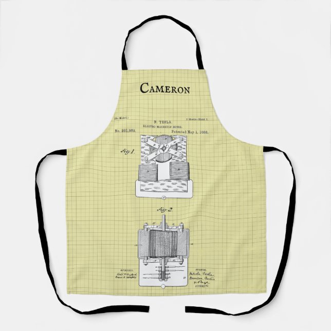 Vintage Tesla  Magnetic Motor Patent Personalized Apron (Front)