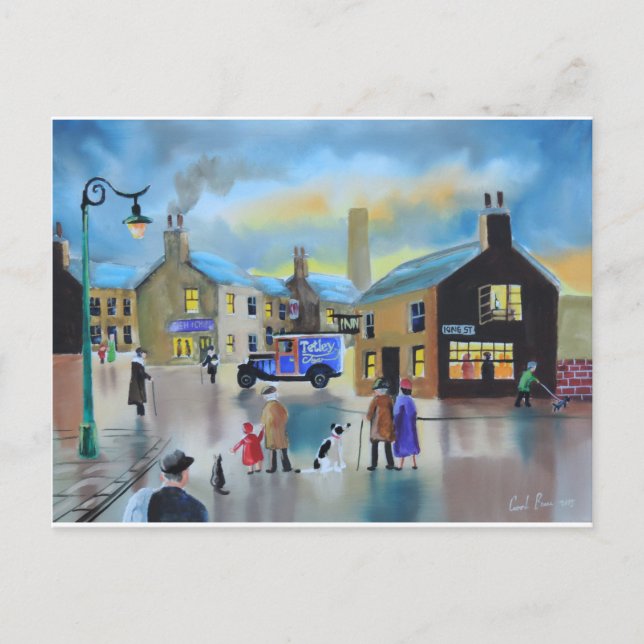 Vintage Tetley tea van street scene painting Postcard (Front)