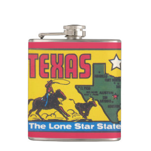 Vintage Texas advertising with cowboy Hip Flask