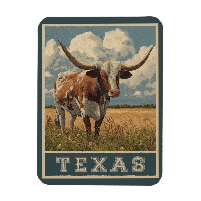 Vintage Texas Longhorn Bull Retro Travel Magnet (Vertical)