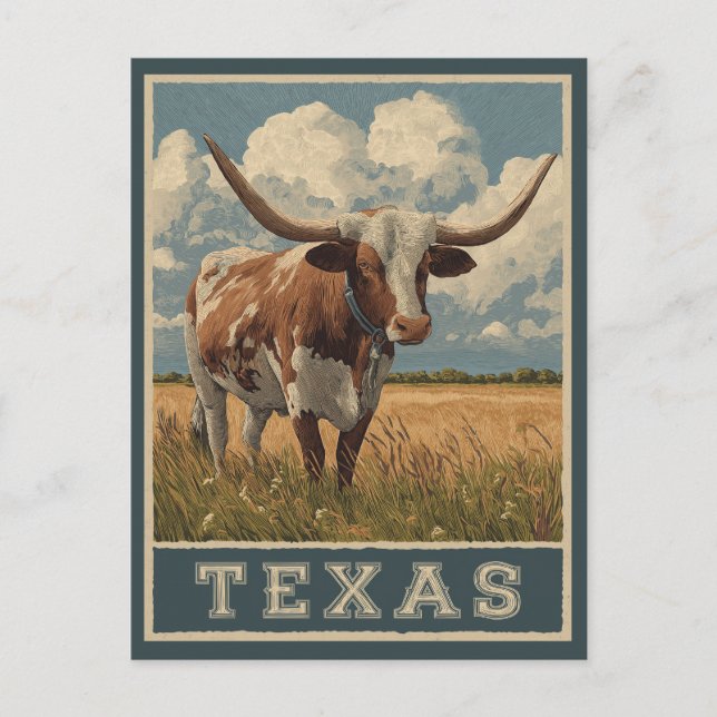 Vintage Texas Longhorn Bull Retro Travel Postcard (Front)