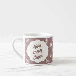 Vintage Text and Snowflakes on Brown Espresso Cup