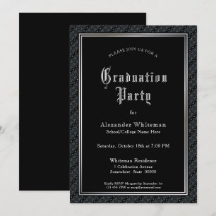 Vintage Text Black Graduation Party Invitation