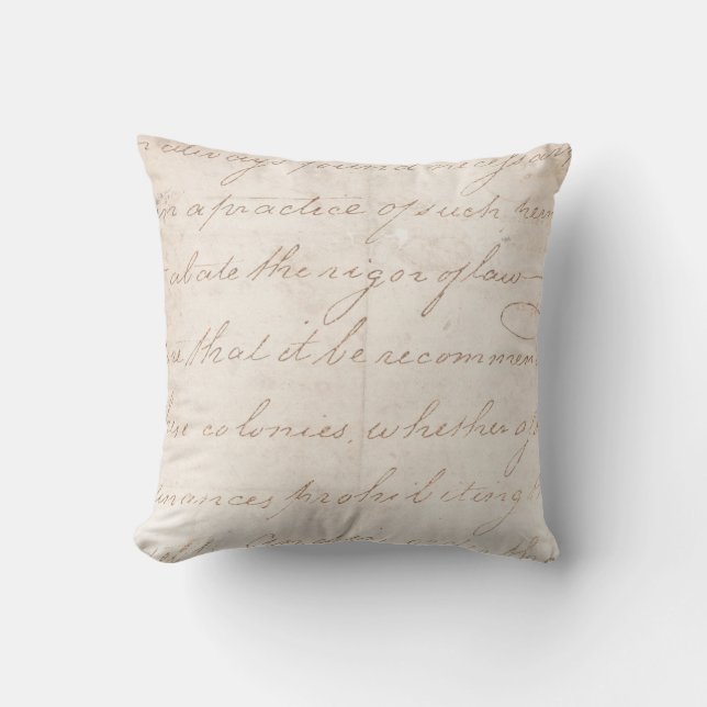 Vintage Text Colonial Script Parchment Paper Throw Pillow (Front)
