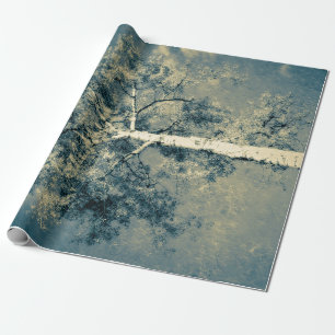 Vintage Texture Forest Tree Against Grey Sky Wrapping Paper