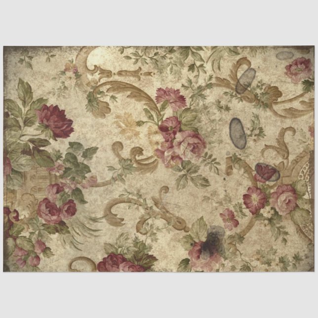 Vintage Texture Rustic Floral Decoupage Tissue Paper (Front)